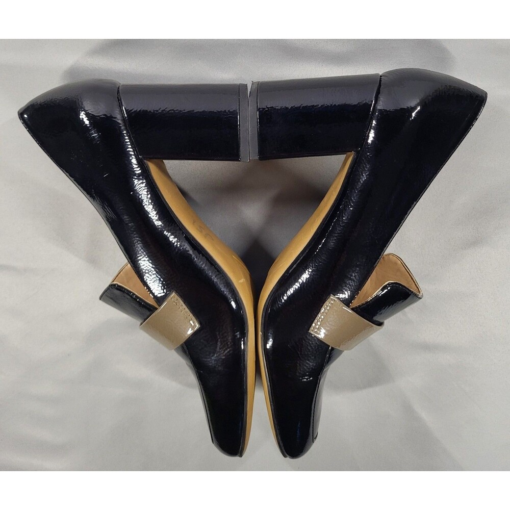 Franco Sarto Kaylee Patent Loafer Pumps Black Taupe Block Heel Square Toe Sz 10M - Picture 7 of 13